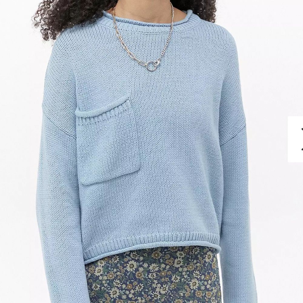 Urban Outfitters Cozy Leona Slouchy Pocket Jumper Sweater in Blue Woven Sz XS